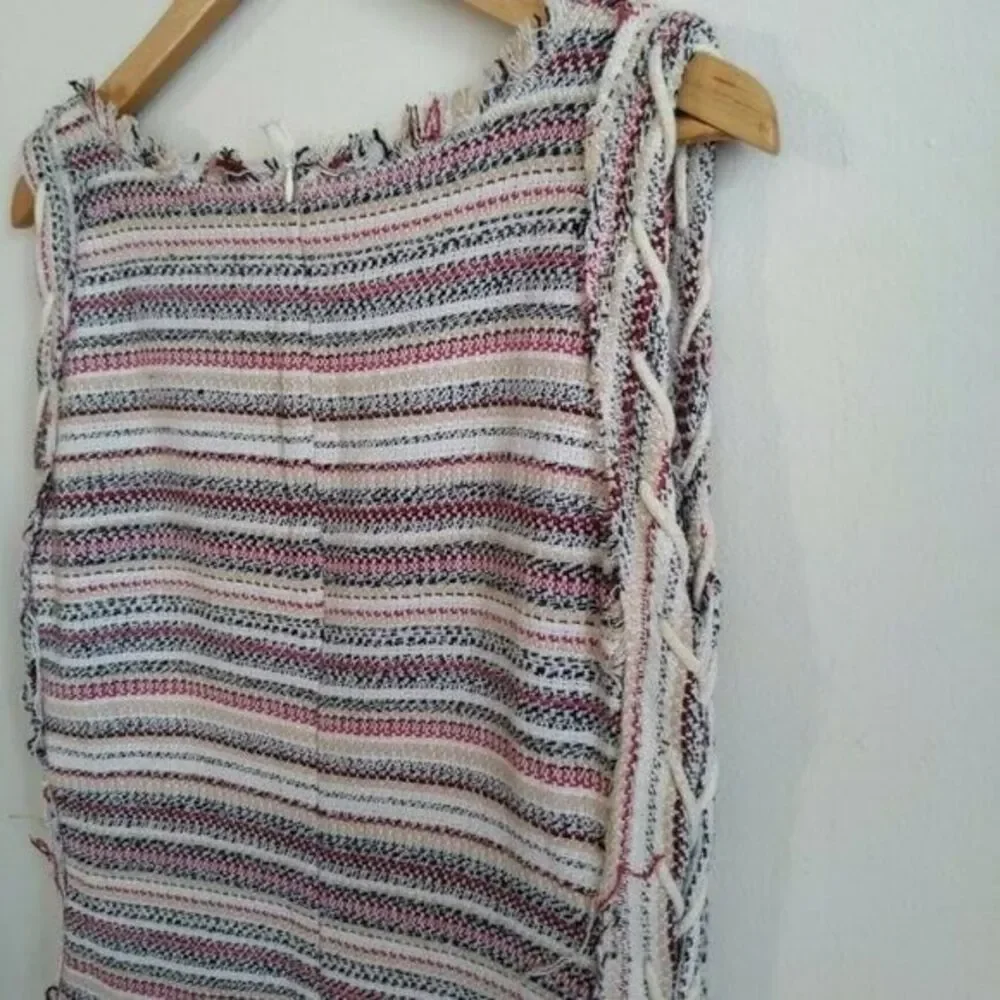 Ethereal by Paper Crane Mini Dress Stripe Tweed Lace Up Mod Shift L